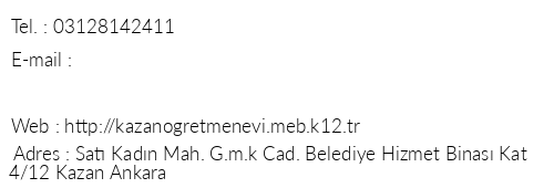Ankara Kazan retmenevi telefon numaralar, faks, e-mail, posta adresi ve iletiim bilgileri